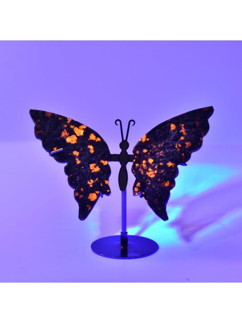 Natural Flame Yooperlite Butterfly Art | Healing Crystal Slices & Silver Stand
